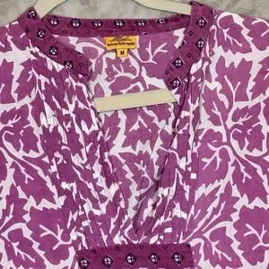 Roberta Roller Rabbit Dress Size M Pink White Boho Cotton 3/4 Sleeve India